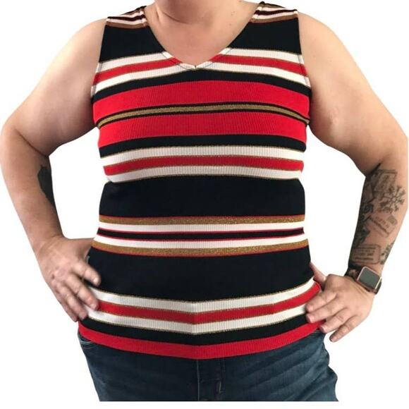 Avon Fashions Large Sleeveless Tank, White Black Red Gold Tank Top, 70s Tank Top - Picture 8 of 10